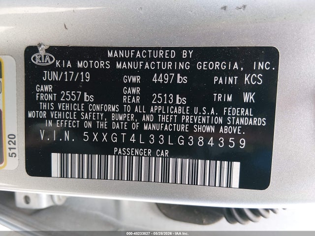 Продажа на аукционе авто 2020 Kia Optima Lx, vin: 5XXGT4L33LG384359, номер лота: 45233827