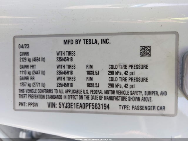 Tesla Model 3 Rear-wheel Drive 2023 5YJ3E1EA0PF563194 Image 9