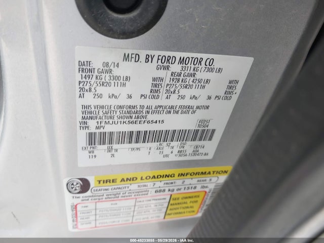 45233855 :رقم المزاد ، 1FMJU1K56EEF65415 vin ، 2014 Ford Expedition Limited مزاد بيع