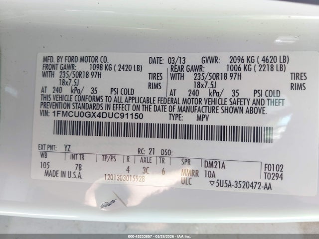 Продажа на аукционе авто 2013 Ford Escape Se, vin: 1FMCU0GX4DUC91150, номер лота: 45233857
