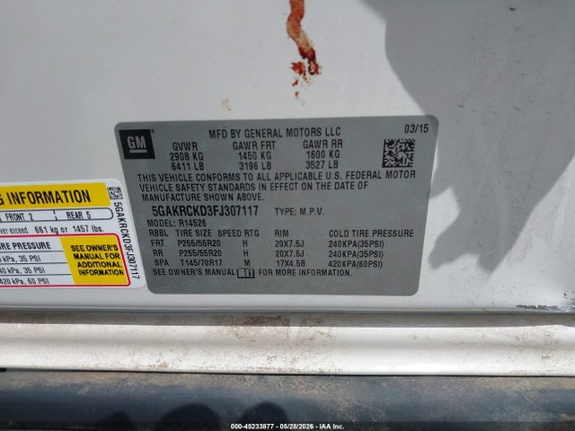 Продаж на аукціоні авто 2015 Buick Enclave Premium, vin: 5GAKRCKD3FJ307117, номер лоту: 45233877