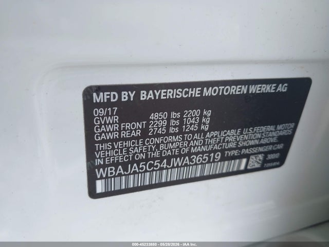 45233880 :رقم المزاد ، WBAJA5C54JWA36519 vin ، 2018 Bmw 530i مزاد بيع