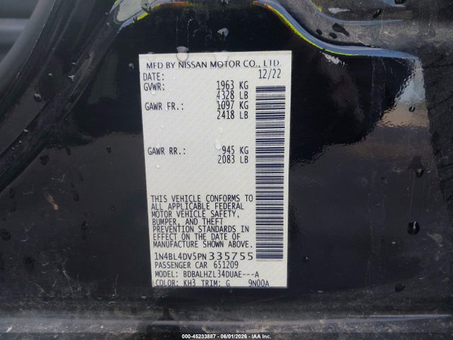 45233887 :رقم المزاد ، 1N4BL4DV5PN335755 vin ، 2023 Nissan Altima Sv Fwd مزاد بيع
