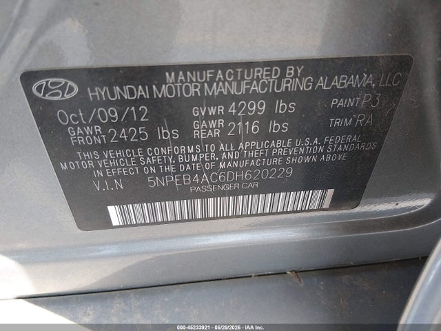 Продажа на аукционе авто 2013 Hyundai Sonata Gls, vin: 5NPEB4AC6DH620229, номер лота: 45233921
