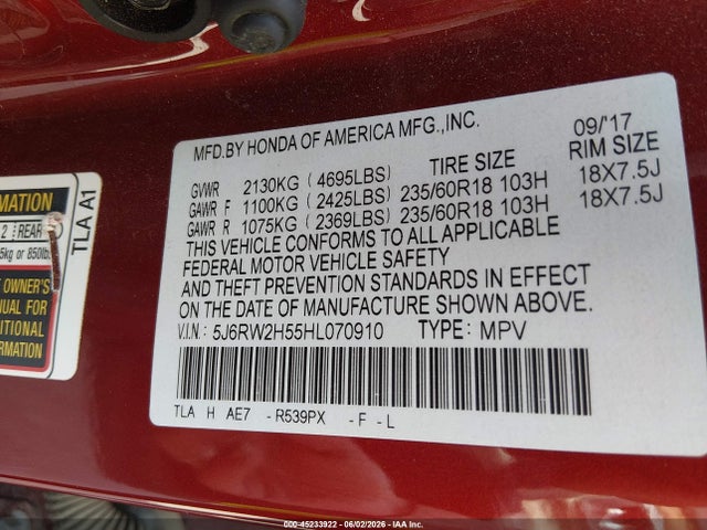 Honda CR-V EX 2017 5J6RW2H55HL070910 Image 9