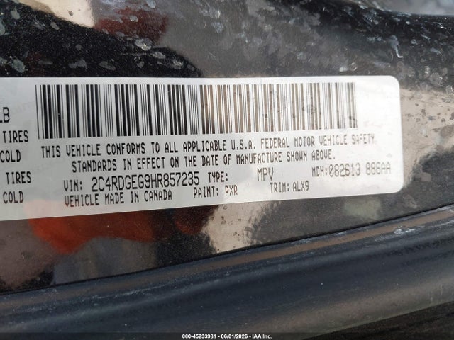 Aukcja sprzedaży 2017 Dodge Grand Caravan Gt, vin: 2C4RDGEG9HR857235, numer aukcji: 45233981