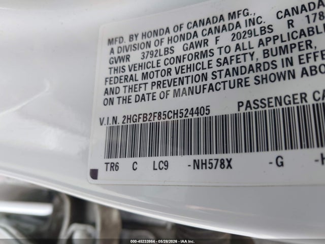 Продажа на аукционе авто 2012 Honda Civic Ex, vin: 2HGFB2F85CH524405, номер лота: 45233984
