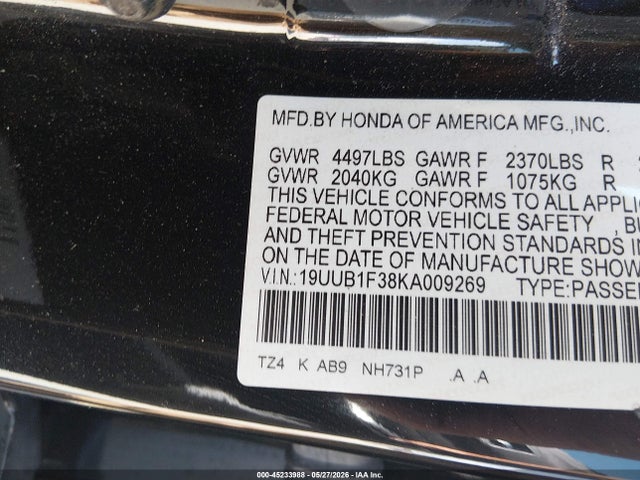 19UUB1F38KA009269 Acura Tlx Standard