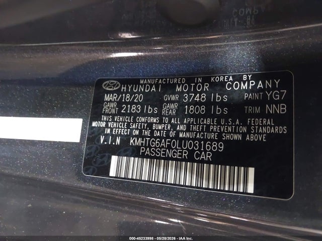 45233998 :رقم المزاد ، KMHTG6AF0LU031689 vin ، 2020 Hyundai Veloster 2.0 مزاد بيع
