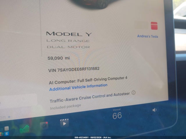 2024 Tesla Model Y Long Range Dual Motor All-wheel Drive მანქანა იყიდება აუქციონზე, vin: 7SAYGDEE6RF131882, აუქციონის ნომერი: 45234001