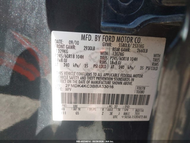 Aukcja sprzedaży 2011 Ford Edge Limited, vin: 2FMDK4KC3BBA33016, numer aukcji: 45234014