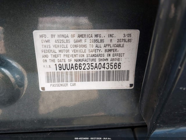 Продажа на аукционе авто 2005 Acura Tl, vin: 19UUA66235A043566, номер лота: 45234050