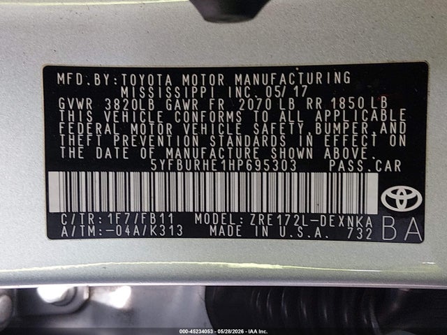 Toyota COROLLA LE 2017 5YFBURHE1HP695303 Image 9