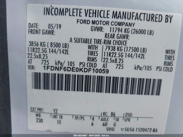 1FDNF6DE0KDF10059 Ford F-650 Diesel