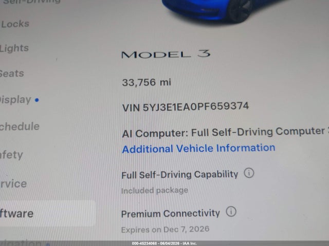 Auction sale of the 2023 Tesla Model 3 Rear-wheel Drive, vin: 5YJ3E1EA0PF659374, lot number: 45234068
