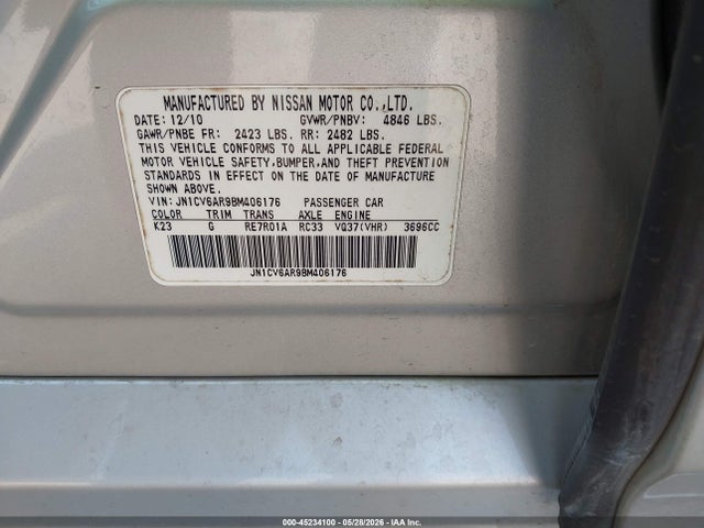 Aukcja sprzedaży 2011 Infiniti G37x, vin: JN1CV6AR9BM406176, numer aukcji: 45234100