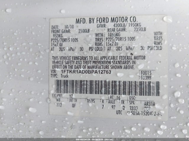 Продаж на аукціоні авто 2011 Ford Ranger Xl, vin: 1FTKR1AD0BPA12763, номер лоту: 45234129