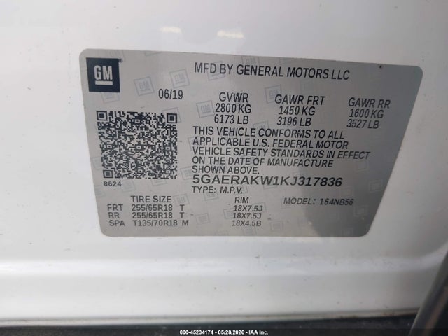Auction sale of the 2019 Buick Enclave Fwd Preferred, vin: 5GAERAKW1KJ317836, lot number: 45234174