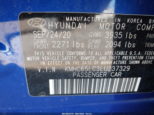 2020 Hyundai Ioniq Hybrid Blue მანქანა იყიდება აუქციონზე, vin: KMHC65LC3LU237329, აუქციონის ნომერი: 45234176