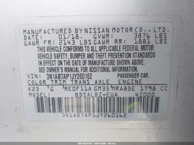 Nissan SENTRA S 2018 3N1AB7AP1JY260162 Image 9