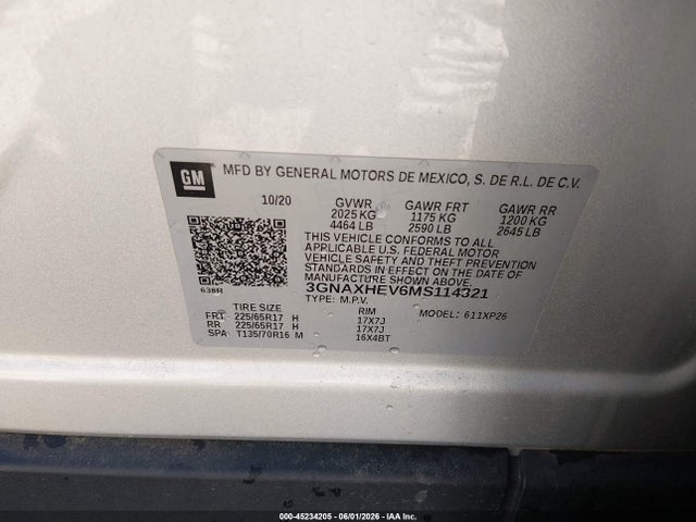 3GNAXHEV6MS114321 Chevrolet Equinox Fwd Ls