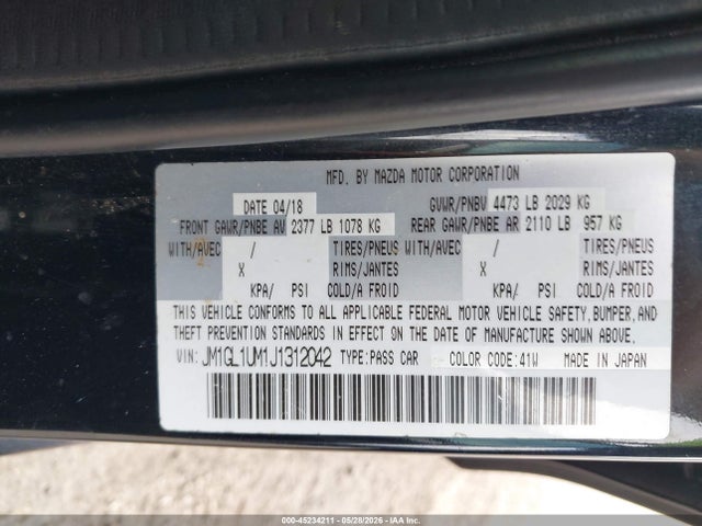 45234211 :رقم المزاد ، JM1GL1UM1J1312042 vin ، 2018 Mazda Mazda6 Sport مزاد بيع
