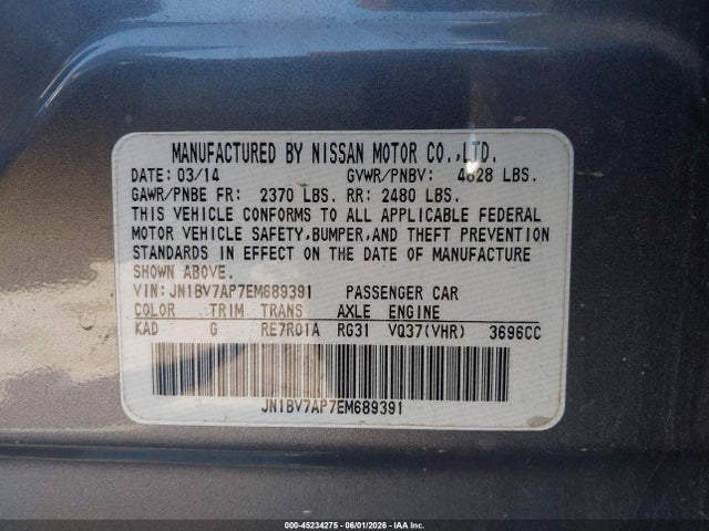 Aukcja sprzedaży 2014 Infiniti Q50 Premium, vin: JN1BV7AP7EM689391, numer aukcji: 45234275