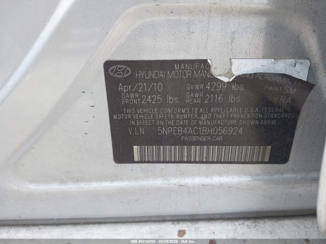 2011 Hyundai Sonata Gls მანქანა იყიდება აუქციონზე, vin: 5NPEB4AC1BH056924, აუქციონის ნომერი: 45234292