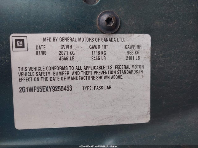 Продаж на аукціоні авто 2000 Chevrolet Impala, vin: 2G1WF55EXY9255453, номер лоту: 45234323