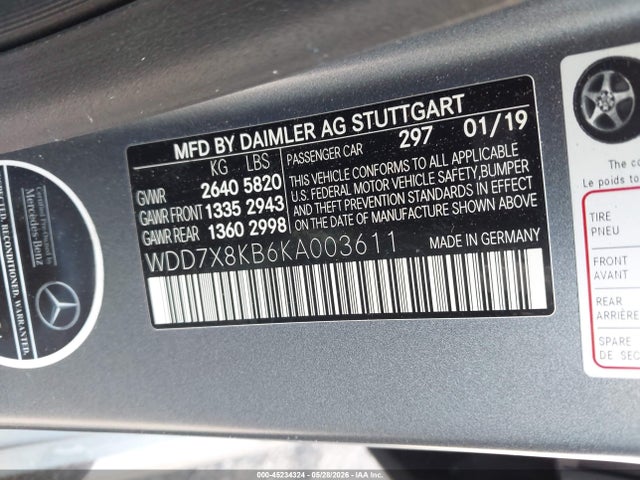 Aukcja sprzedaży 2019 Mercedes-benz Amg Gt 63 4-door Coupe S, vin: WDD7X8KB6KA003611, numer aukcji: 45234324