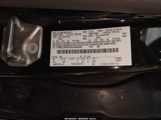 Продажа на аукционе авто 2019 Ford Escape Se, vin: 1FMCU9GD3KUA64300, номер лота: 45234331