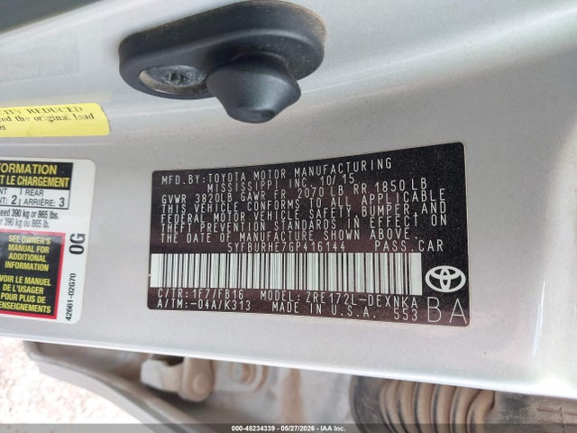 5YFBURHE7GP416144 Toyota COROLLA LE