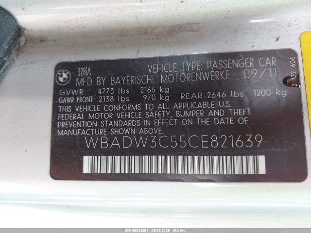 Продаж на аукціоні авто 2012 Bmw 328i, vin: WBADW3C55CE821639, номер лоту: 45234351