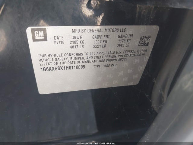 Aukcja sprzedaży 2017 Cadillac Cts Luxury, vin: 1G6AX5SX1H0110805, numer aukcji: 45234358