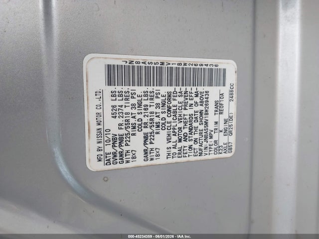 Aukcja sprzedaży 2011 Nissan Rogue Sv, vin: JN8AS5MV1BW269436, numer aukcji: 45234359
