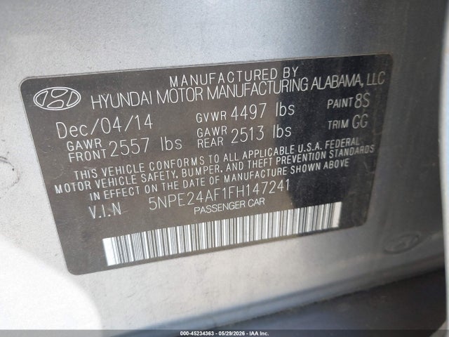 Продажа на аукционе авто 2015 Hyundai Sonata Se, vin: 5NPE24AF1FH147241, номер лота: 45234363
