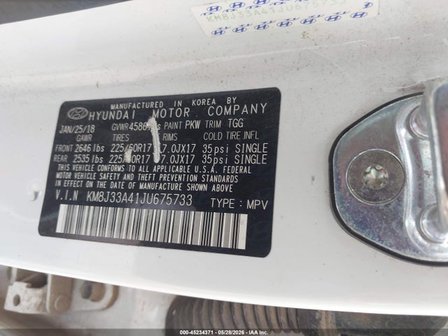 2018 Hyundai Tucson Sel მანქანა იყიდება აუქციონზე, vin: KM8J33A41JU675733, აუქციონის ნომერი: 45234371