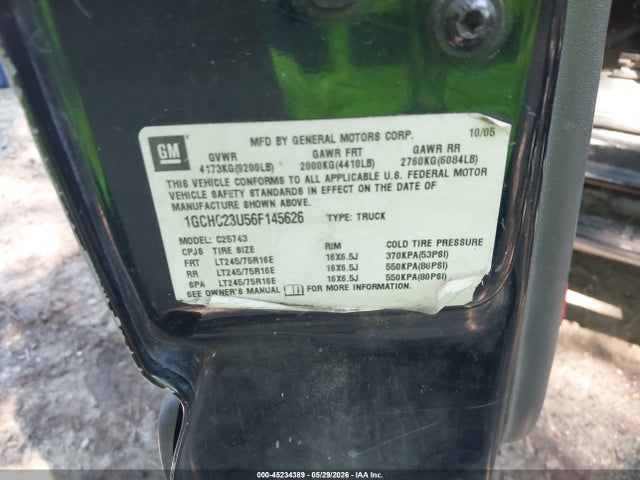 Продажа на аукционе авто 2006 Chevrolet Silverado 2500hd Lt1, vin: 1GCHC23U56F145626, номер лота: 45234389