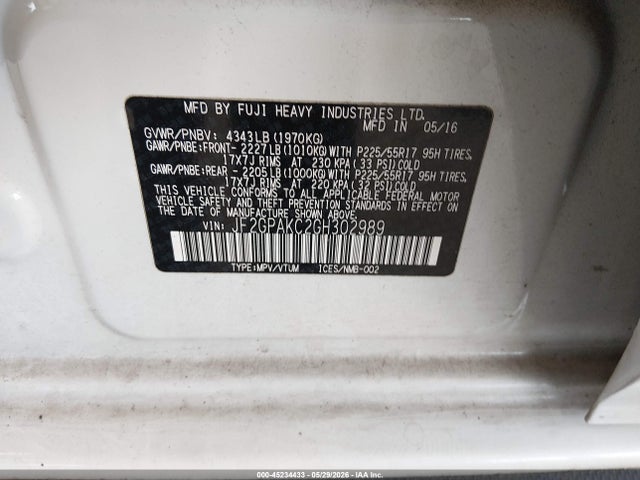 Продаж на аукціоні авто 2016 Subaru Crosstrek 2.0i Limited, vin: JF2GPAKC2GH302989, номер лоту: 45234433