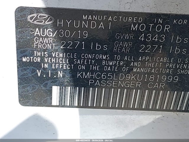 Продажа на аукционе авто 2019 Hyundai Ioniq Plug-in Hybrid, vin: KMHC65LD9KU181999, номер лота: 45234435