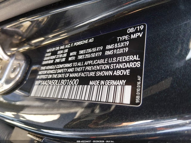 Продаж на аукціоні авто 2020 Porsche Macan, vin: WP1AA2A50LLB01600, номер лоту: 45234437