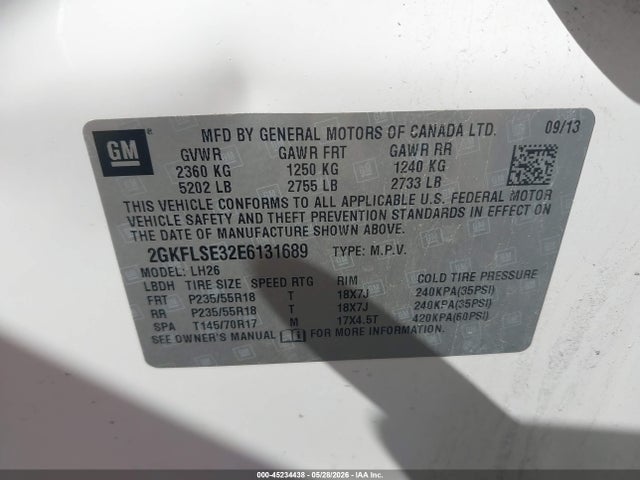 45234438 :رقم المزاد ، 2GKFLSE32E6131689 vin ، 2014 Gmc Terrain Slt-1 مزاد بيع