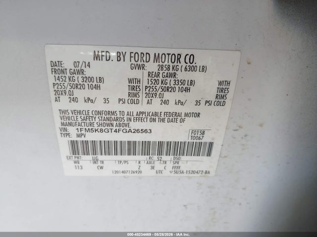 Aukcja sprzedaży 2015 Ford Explorer Sport, vin: 1FM5K8GT4FGA26563, numer aukcji: 45234469
