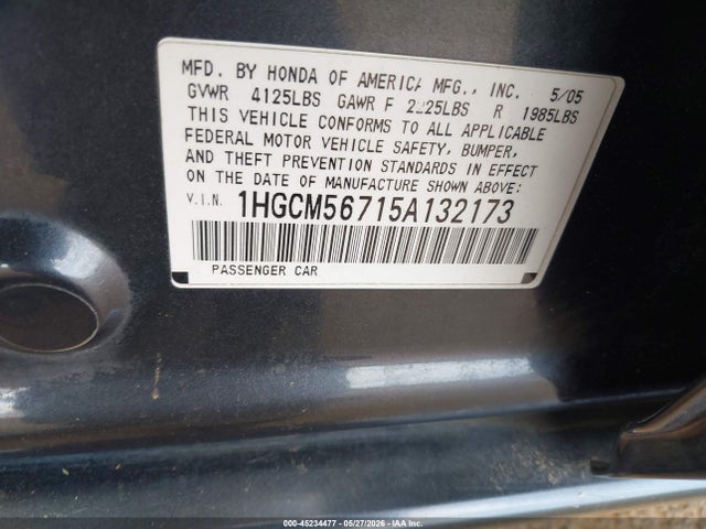 Продажа на аукционе авто 2005 Honda Accord 2.4 Ex, vin: 1HGCM56715A132173, номер лота: 45234477