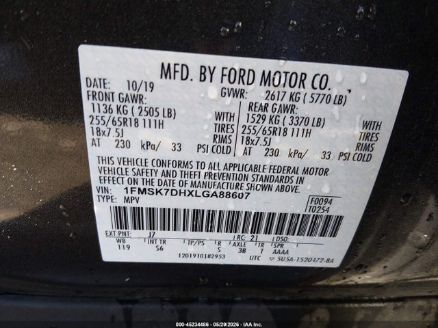 Продажа на аукционе авто 2020 Ford Explorer Xlt, vin: 1FMSK7DHXLGA88607, номер лота: 45234486