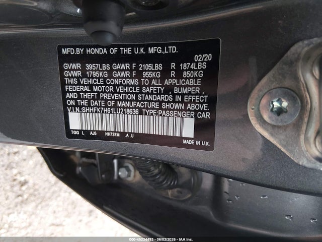 Honda CIVIC EX 2020 SHHFK7H61LU218636 Image 9