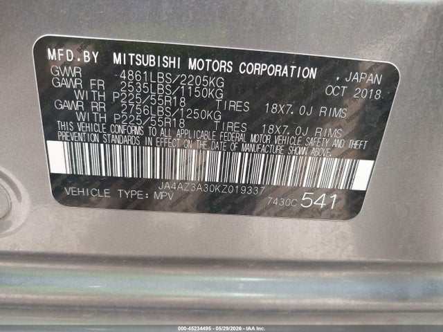 Mitsubishi Outlander Es 2019 JA4AZ3A30KZ019337 Image 9