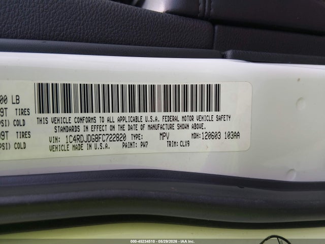 Dodge DURANGO LIMITED 2015 1C4RDJDG8FC722820 Image 9