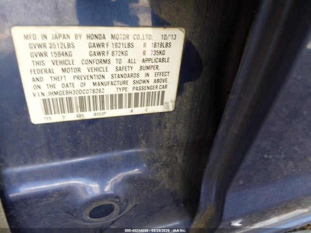 45234555 :رقم المزاد ، JHMGE8H30DC078262 vin ، 2013 Honda Fit مزاد بيع
