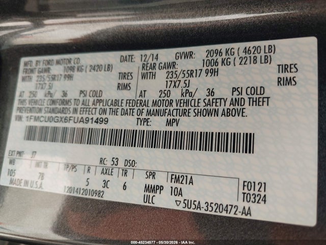 Ford ESCAPE SE 2015 1FMCU0GX6FUA91499 Image 9